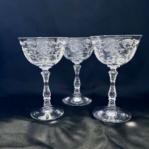 Vintage/Antique Fostoria Navarre Set of 3 Tall Champagne/Sherbet Glasses